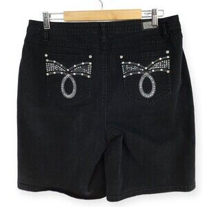Earl Jean Shorts Women's 18W Blingy Black Bermuda Shorts Denim